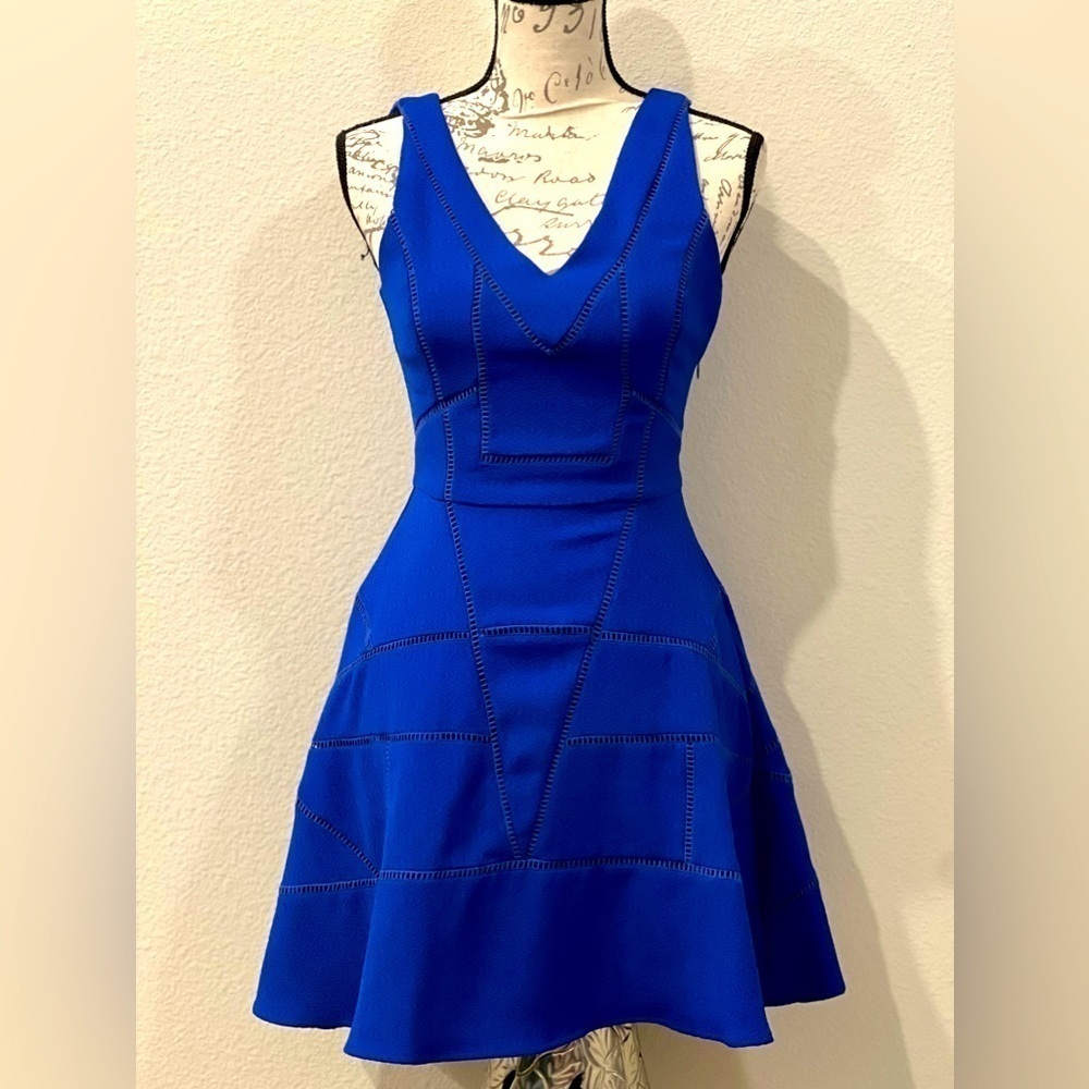 Anthropologie Cobalt Blue Eyelet Embroidered Fit and Flare Greylin size xs
